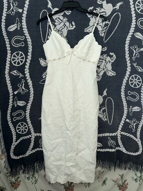 LoveShackFancy White Scalloped Strap Slip Dress
